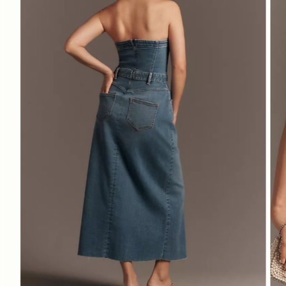 Anthropologie , The Madi Strapless Denim Midi Dress by Pilcro, Md ,EUC - Picture 2 of 14
